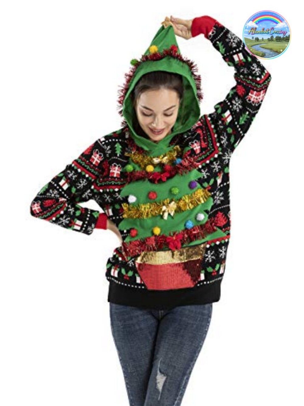 3D Christmas Tree Hoodie Pullover Fair Isle Ugly Sweater Party